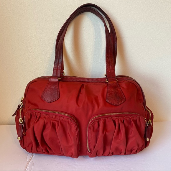 MZ Wallace Red Top Zip Nylon Shoulder Tote - Picture 1 of 12
